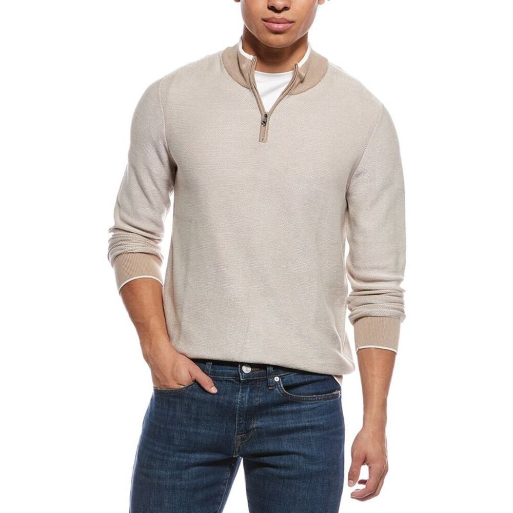 Raffi Mens  Links Stitch Zip Mock Neck Sweater, Brown